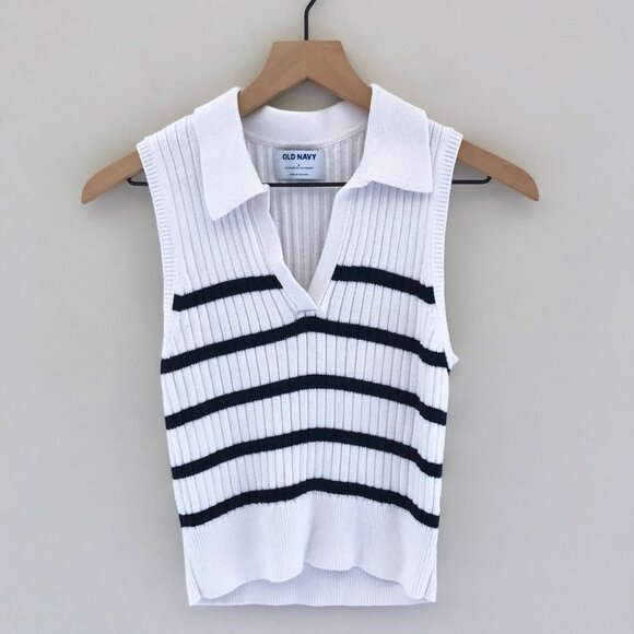 Old Navy Sleeveless Rib-Knit Striped Cropped Polo - Picture 1 of 4